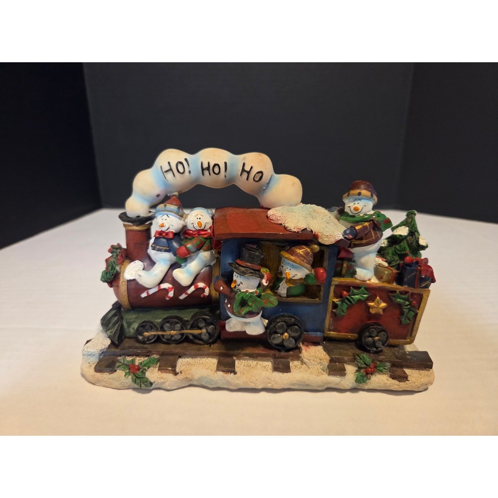 Christmas Snowman Train Figurine Ho Ho Ho Resin Holiday Decor Tabletop Piece